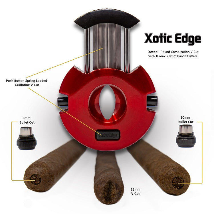 XoticEdge Xceed V-Cut and Punch Cigar Cutter - Red