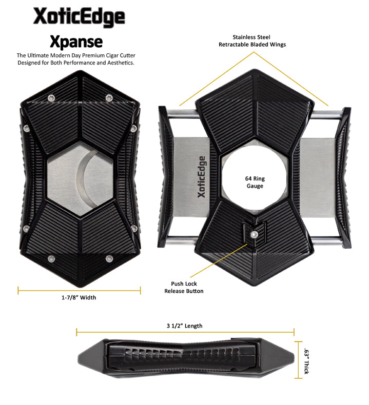 XoticEdge Xpanse Box Wing Dual Blade Guillotine Cigar Cutter - Black