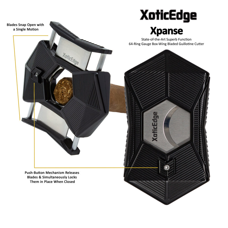 XoticEdge Xpanse Box Wing Dual Blade Guillotine Cigar Cutter - Black