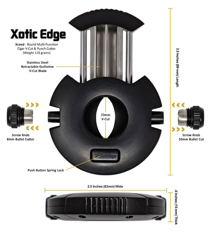 XoticEdge Xceed V-Cut and Punch Cigar Cutter - Black